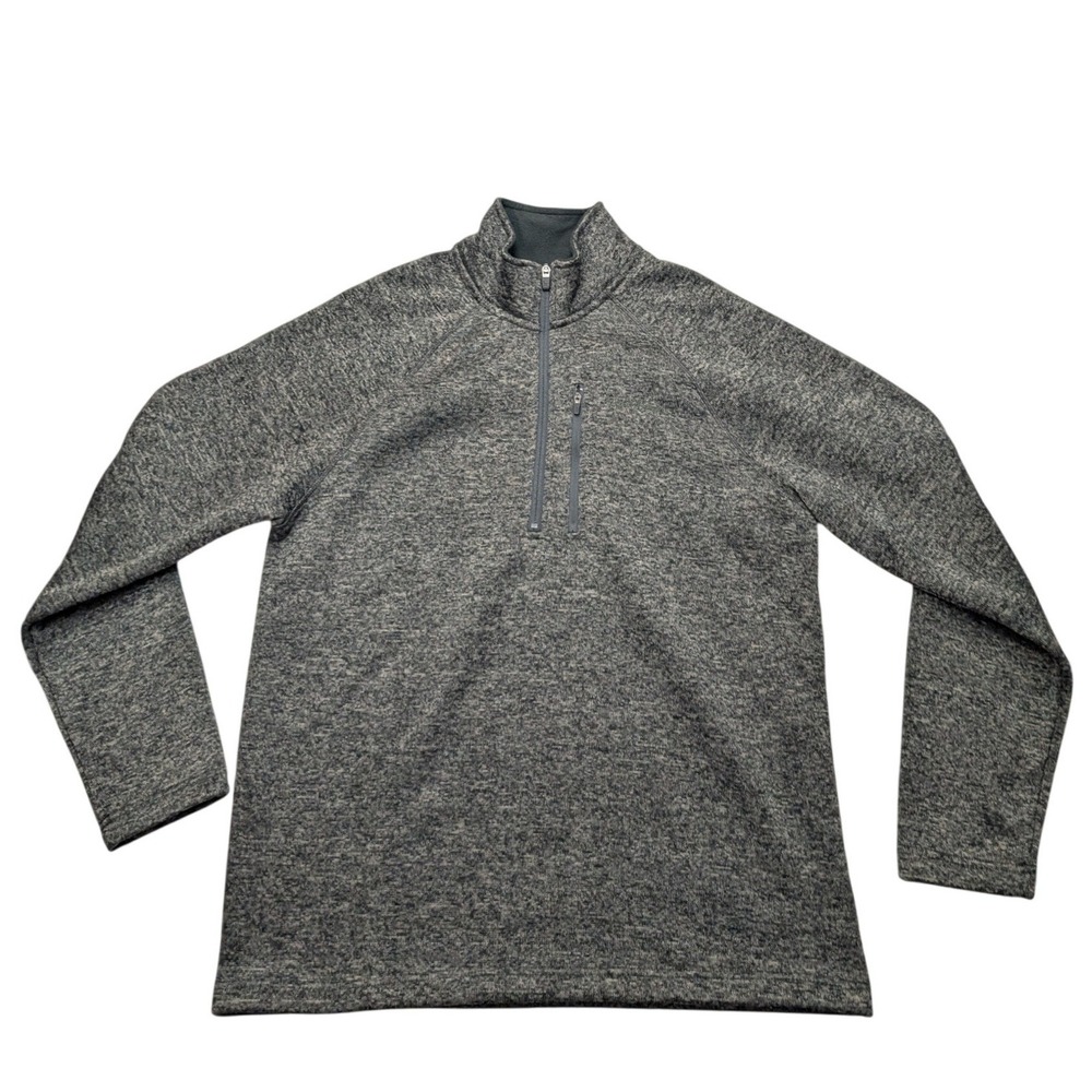 Eddie Bauer Quarter Zip Pullover Mens Large Grey Heathered Fleece Chest Pocket